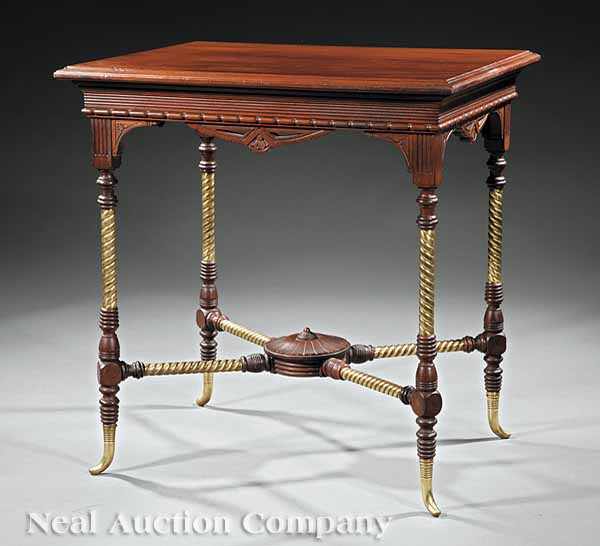 Appraisal: An American Aesthetic Mahogany and Brass Side Table late th