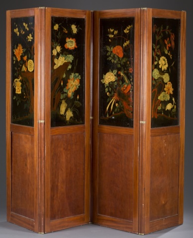 Appraisal: Late th c Four Fold Screen Mahogany and lacquered panels