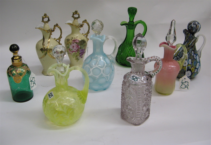 Appraisal: COLLECTION OF NINE GLASS AND PORCELAIN ITEMS cruets various colors