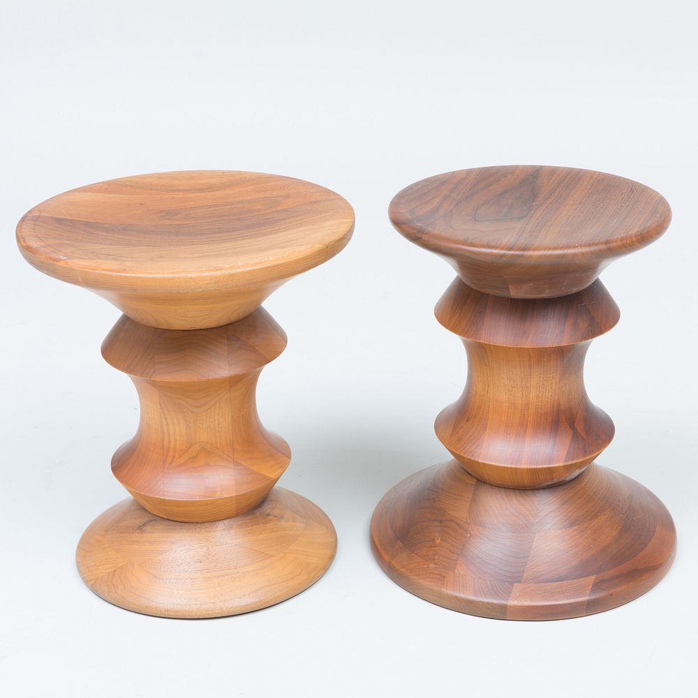 Appraisal: Pair of Eames Walnut 'Time Life' Stools x in diam