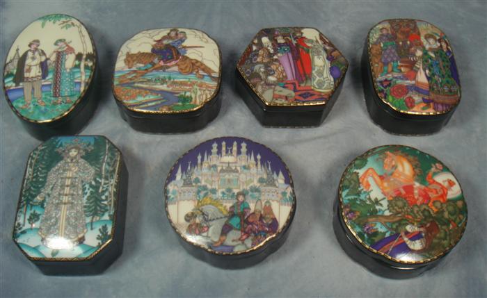 Appraisal: Porcelain dresser boxes by Villeroy Boch Russian fairytales - diam