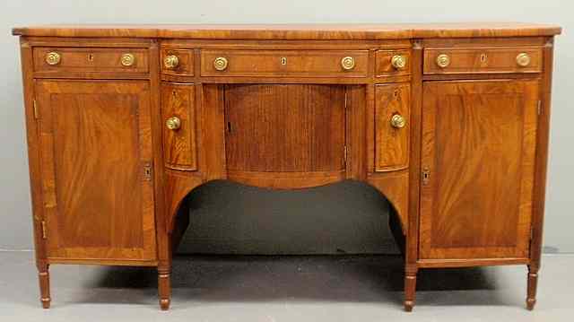 Appraisal: Virginia Sheraton inlaid walnut sideboard c with a shaped top