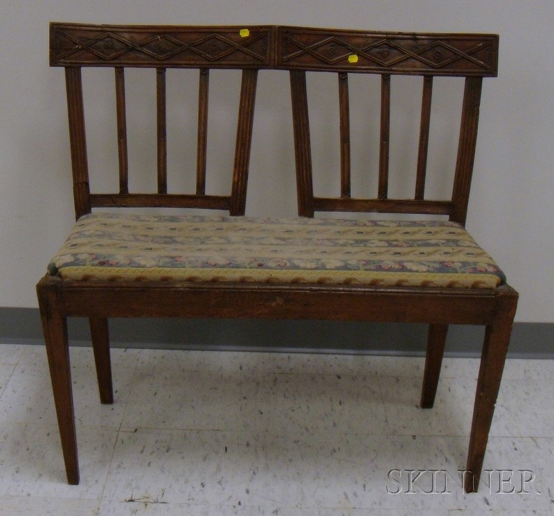 Appraisal: Italian Neoclassical Carved Wood Double Chair-back Settee with needlepoint upholstered