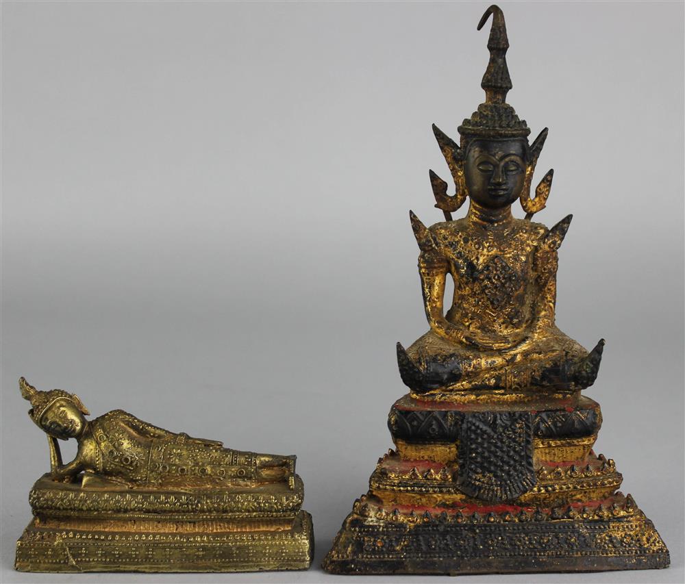 Appraisal: THAI GILT BRONZE FIGURE OF BUDDHA the deity ornately dressed