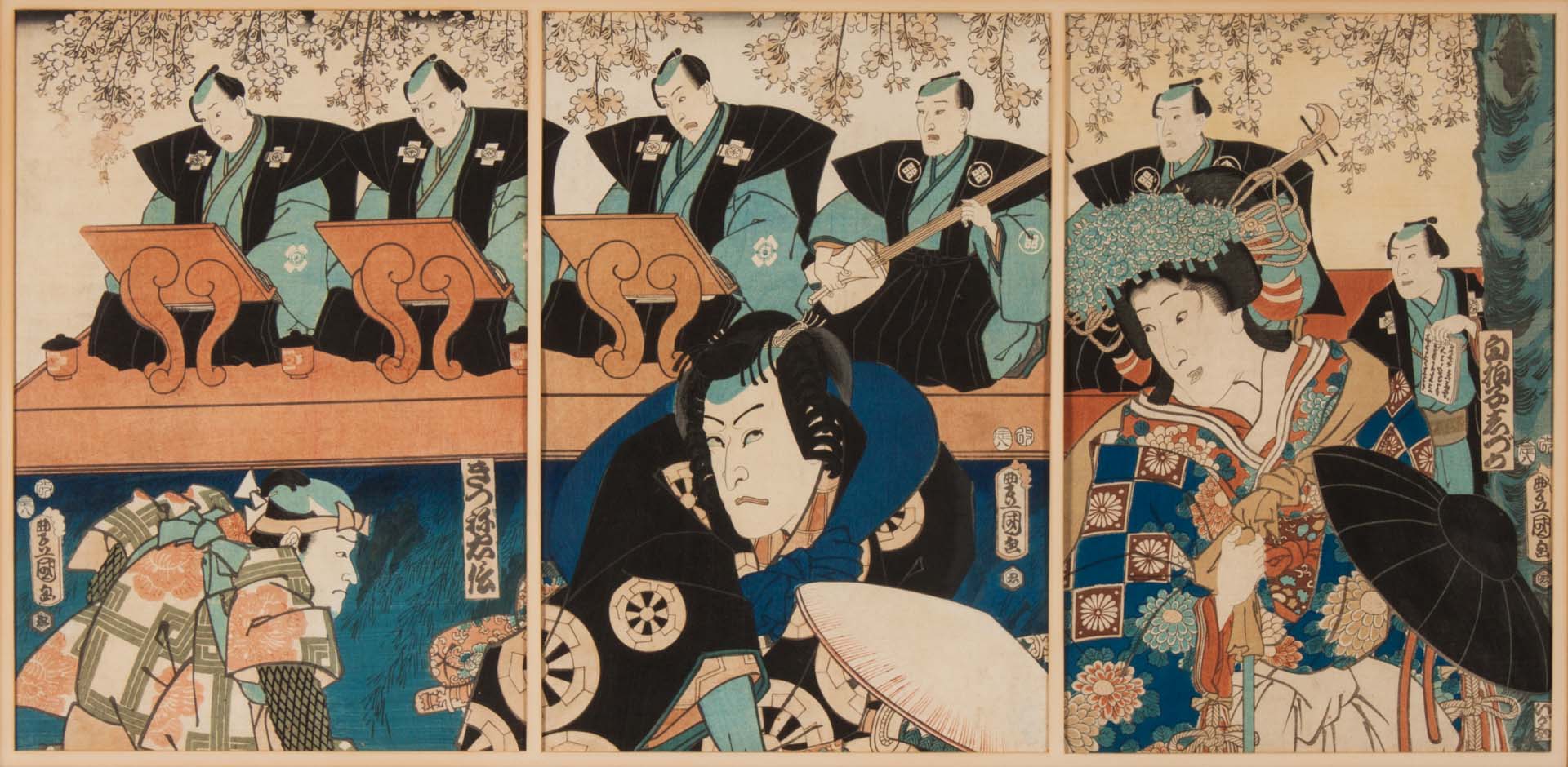 Appraisal: Japanese color woodcut triptych Toyokuni Kunisada second half- th century