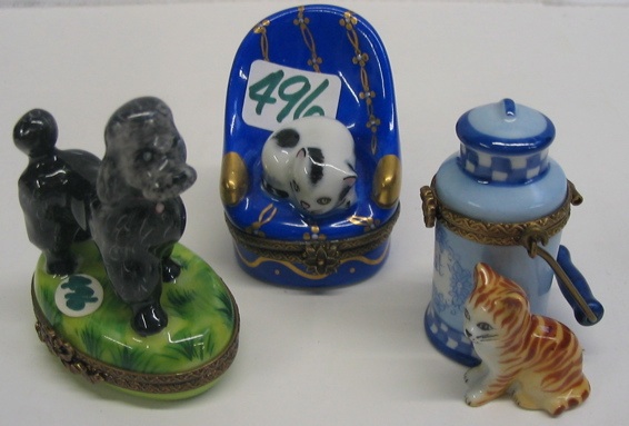 Appraisal: THREE LIMOGES FRANCE PORCELAIN COLLECTORS' BOXES One is a black