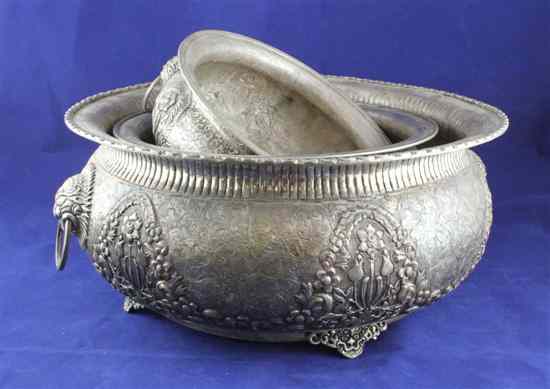 Appraisal: Three graduated Indian white metal bowls of similar design decorated