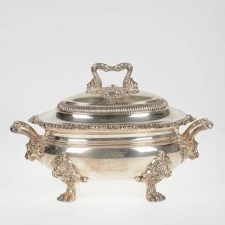 Appraisal: Old Sheffield silver plated tureen th c hallmarked l x