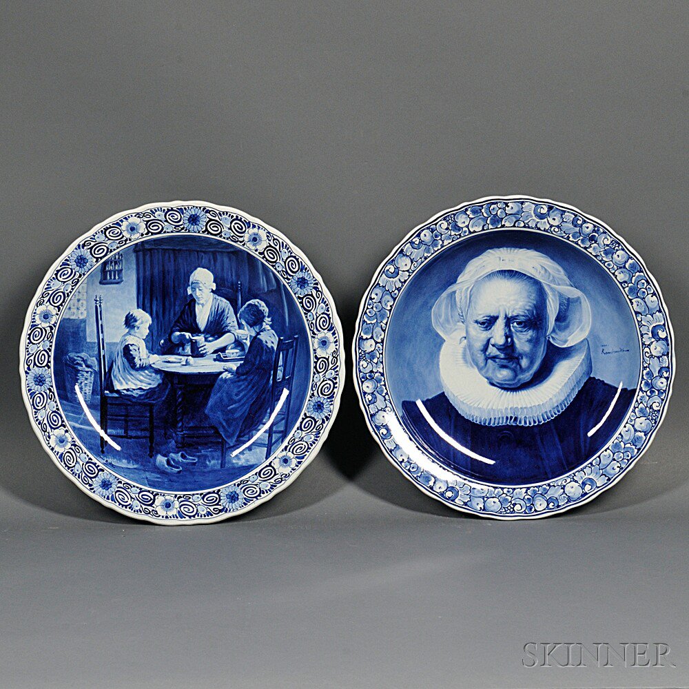 Appraisal: Two Thooft Labouchere Dutch Delft Blue and White Chargers Holland