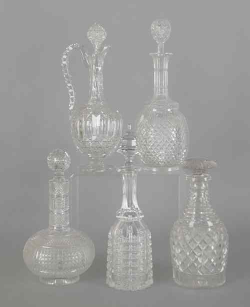 Appraisal: Five colorless glass decanters tallest -