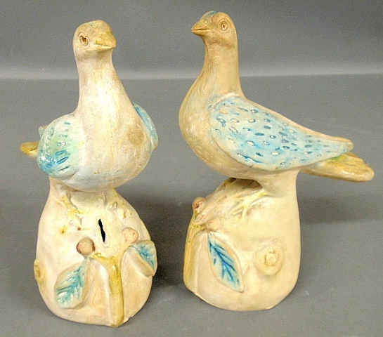 Appraisal: - Pair of colored chalkware dove-form banks h x l