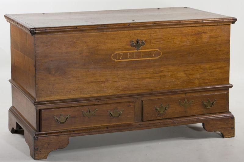 Appraisal: Chippendale Inlaid Blanket Chest th century Pennsylvania walnut with an