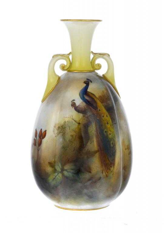 Appraisal: A ROYAL WORCESTER VASE of sack shape with shaded yellow