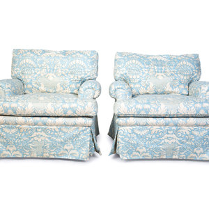 Appraisal: A Pair of Blue and White Upholstered Club Chairs TH