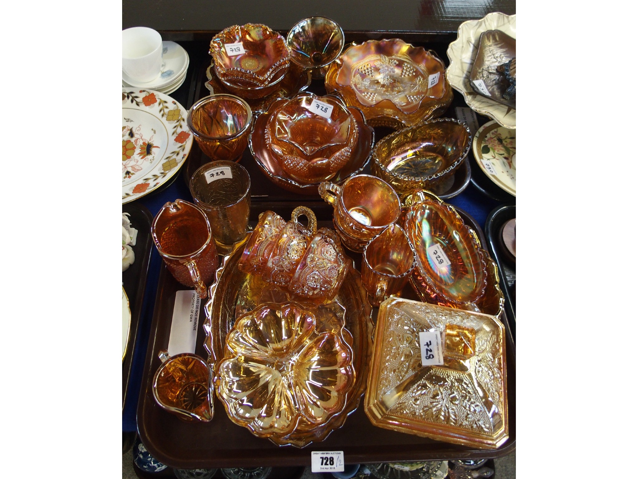 Appraisal: Two trays of carnival glass including dishes cups jugs vases