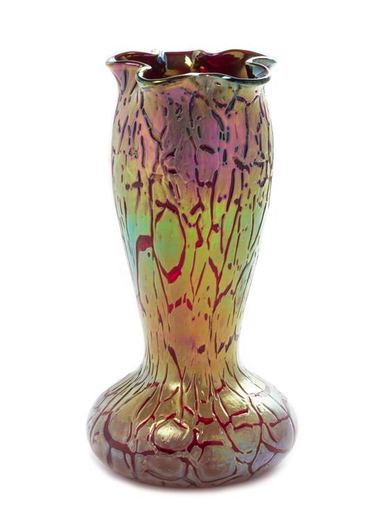 Appraisal: Sale Lot An Austrian Iridescent Glass Vase of bulbous form