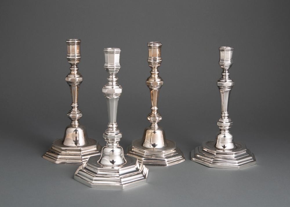 Appraisal: Associated Set of Four Antique French Silver Table Candlesticks probably