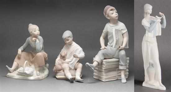 Appraisal: Four Lladro style bisque porcelain figures and similar glazed porcelain