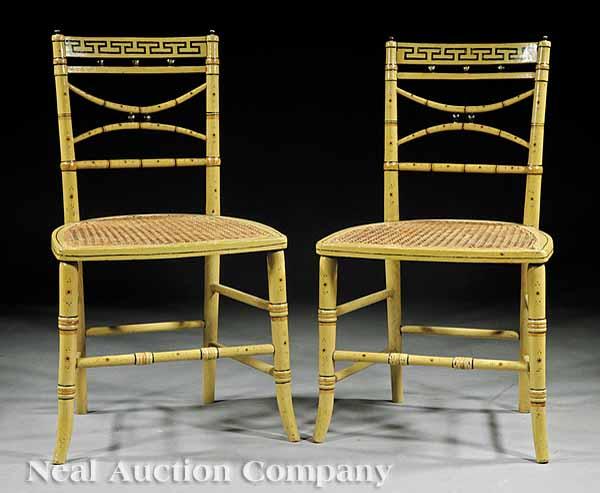 Appraisal: A Pair of Antique Regency-Style Painted and Caned Side Chairs