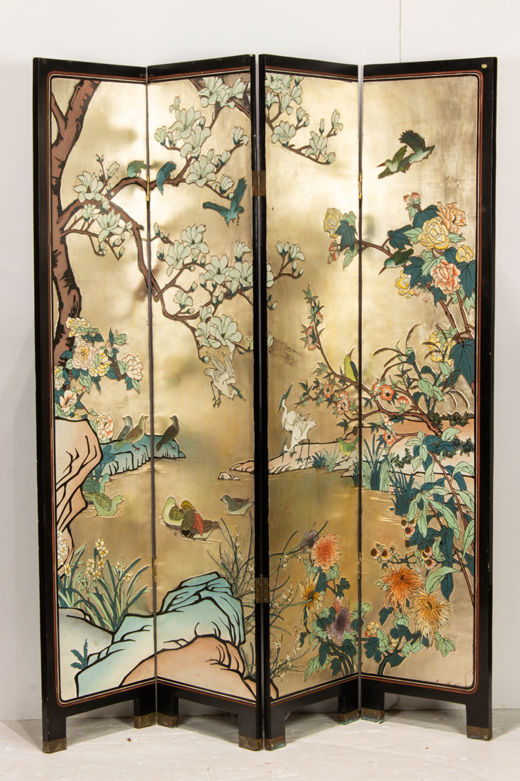 Appraisal: CHINESE FOUR-PANEL COROMANDEL SCREEN Chinese four-panel coromandel screen h x