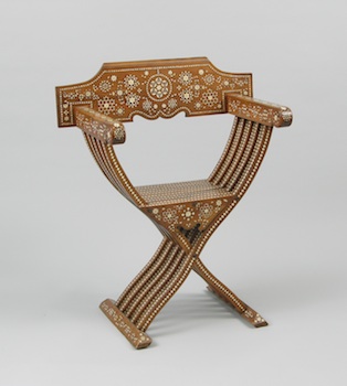 Appraisal: A Moroccan Savonarola Style Chair with Bone Inlay A vintage