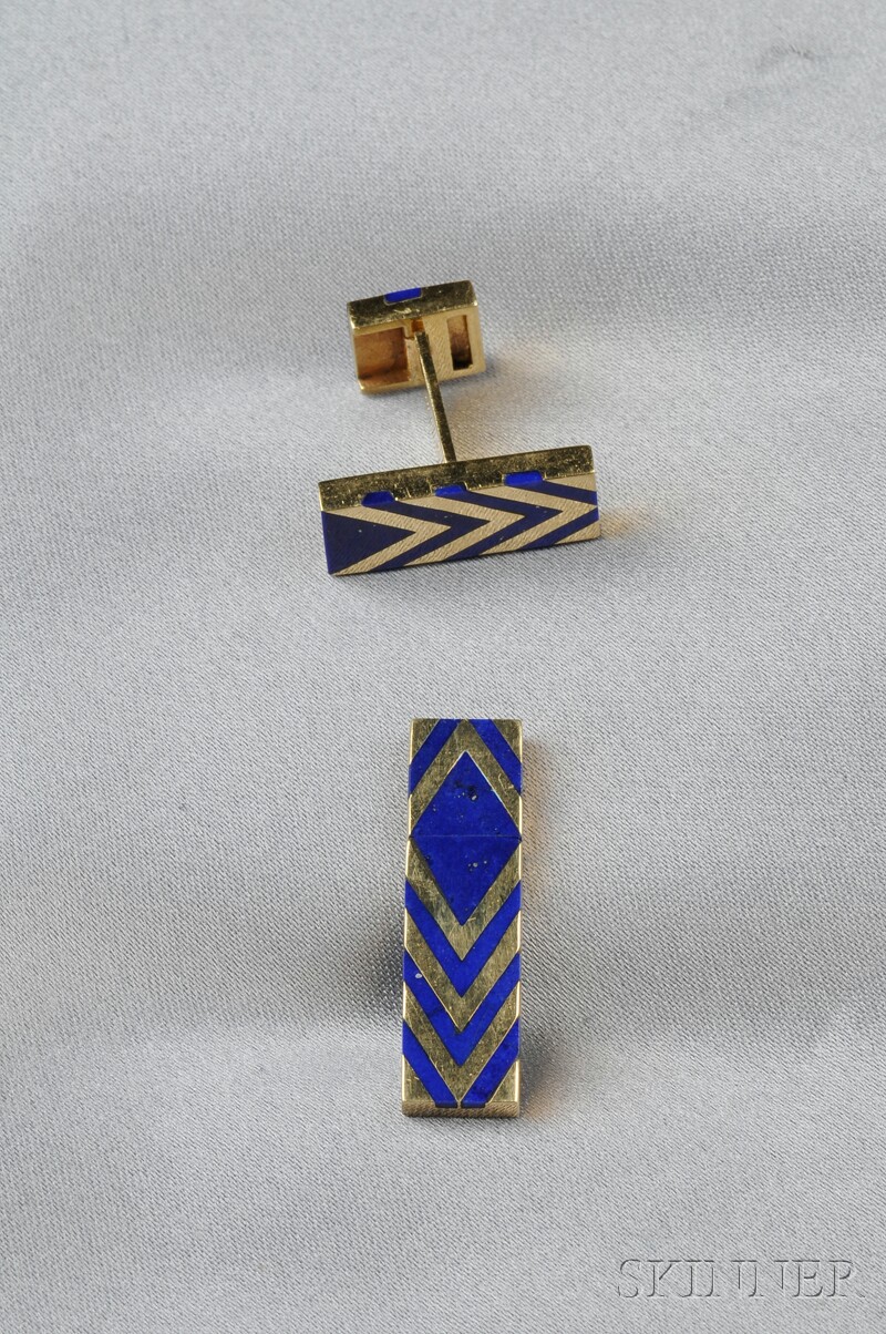 Appraisal: kt Gold and Lapis Cuff Links each folding link inlaid