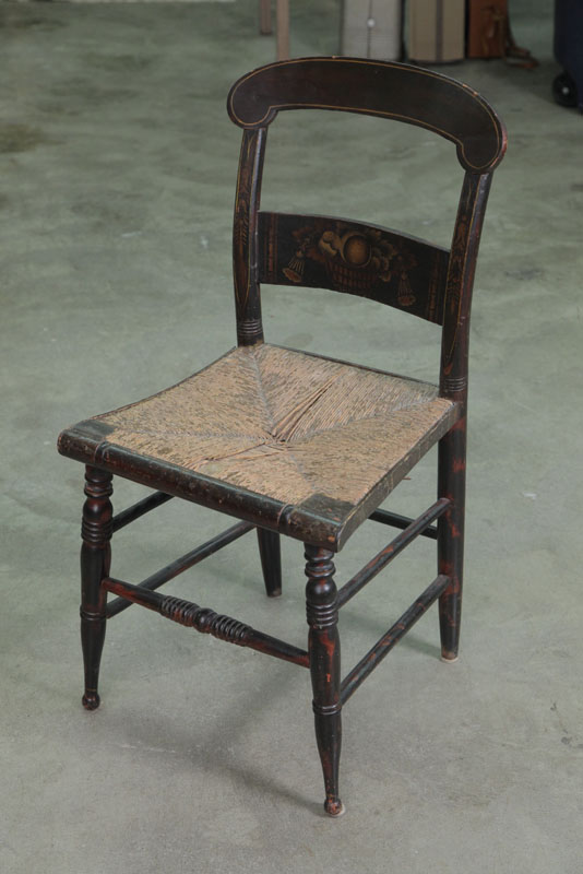 Appraisal: SIDE CHAIR Stencil decorated chair with rush seat '' h