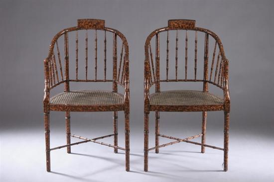 Appraisal: SET FOUR BAKER-KNAPP BAMBOO-TURNED OPEN ARMCHAIRS late th century Each