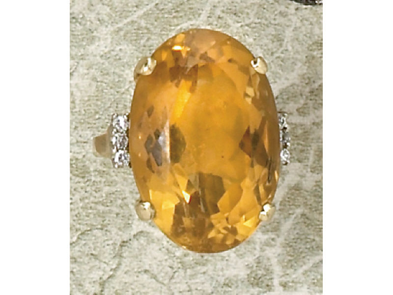 Appraisal: CITRINE RING k yellow gold large ring featuring one oval