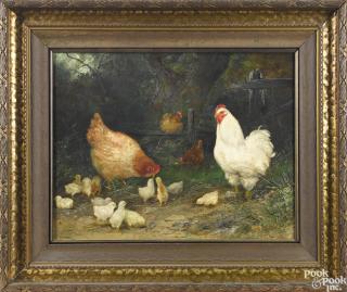 Appraisal: Mary B Leisz American - oil on canvas of chickens