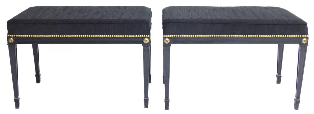 Appraisal: Pair of benches with black faille upholstered seats and brass