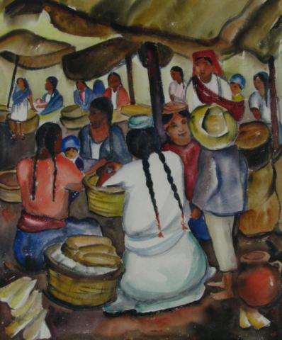 Appraisal: Carolyn Bradley Indiana - x Watercolor ''South American Market''