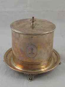 Appraisal: A silver biscuit barrel on four footed base by Martin