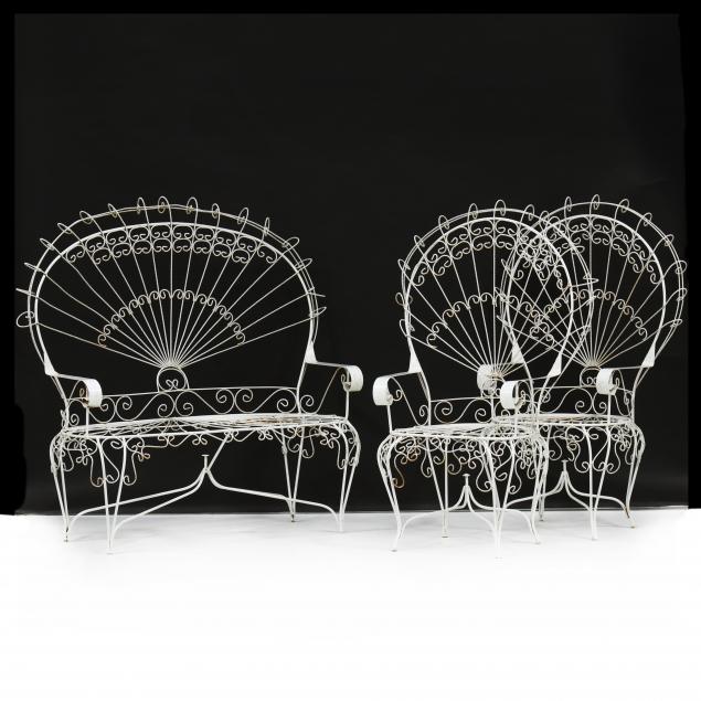 Appraisal: JOHN SALTERINI ITALIAN AMERICAN TH CENTURY PEACOCK CHAIRS AND SETTEE