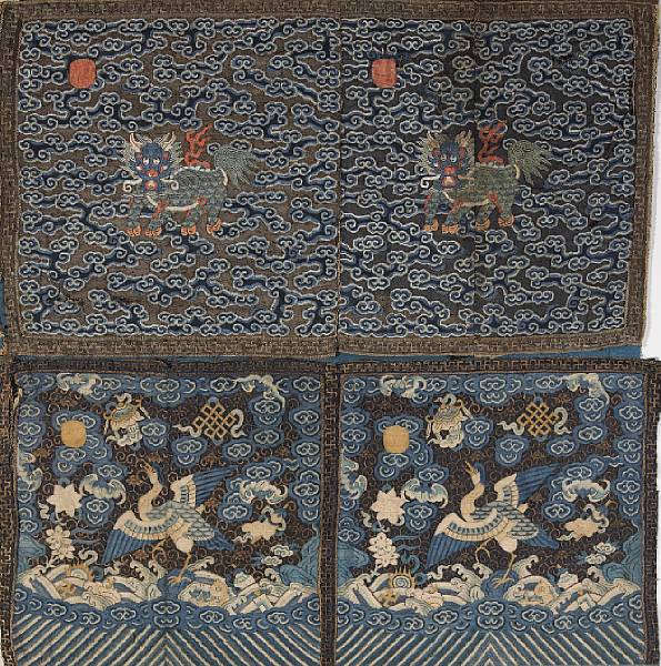 Appraisal: A group of five kesi rank badges Late Qing Dynasty