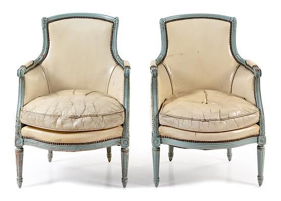 Appraisal: A Pair of Louis XVI Style Painted Bergeres Height inches