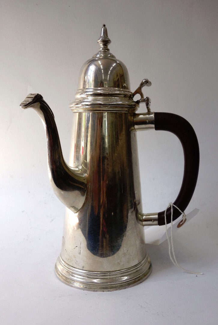 Appraisal: A George I style silver side pouring coffee pot Richard