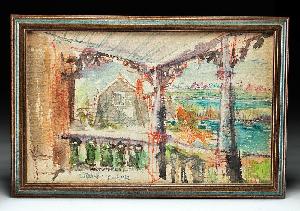 Appraisal: Framed Hutsaliuk Watercolor Porch View Liuboslav Hutsaliuk Ukrainian-American - Untitled