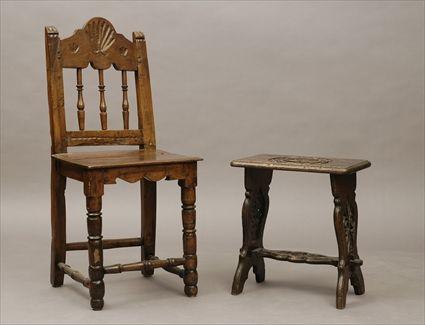 Appraisal: Gothic-Style Carved Oak Stool Together with a th-century style carved