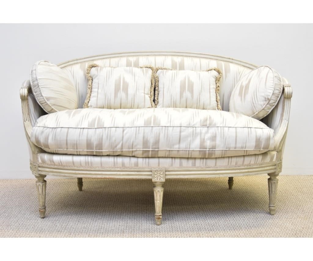 Appraisal: Signed Jansen painted Louis XVI style beige upholstered loveseat with