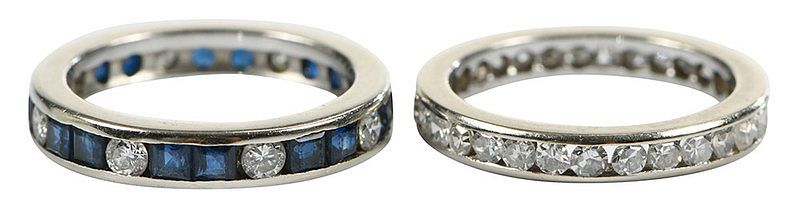 Appraisal: Two kt Gemstone Eternity Bands both channel set single cut