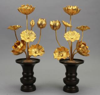 Appraisal: French Gilt Floral Decorations w Vases French Gilt Floral Decorations