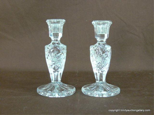 Appraisal: Pair of Pinwheel Pattern Cut Glass Candle Sticks - tall