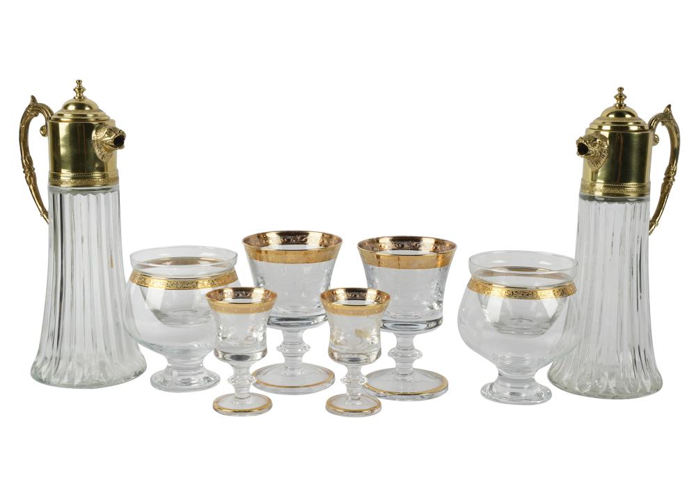 Appraisal: ETCHED GILT GLASS SERVICEunsigned comprising footed bowls with removable glasss