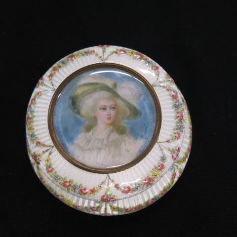 Appraisal: Enameled Sterling Dresser Box with miniative portrait on ivory of