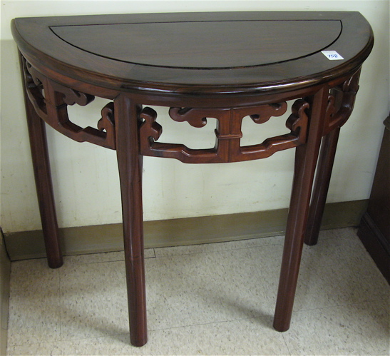 Appraisal: TWO ROSEWOOD DEMILUNE CONSOLE TABLES Chinese th century Both tables