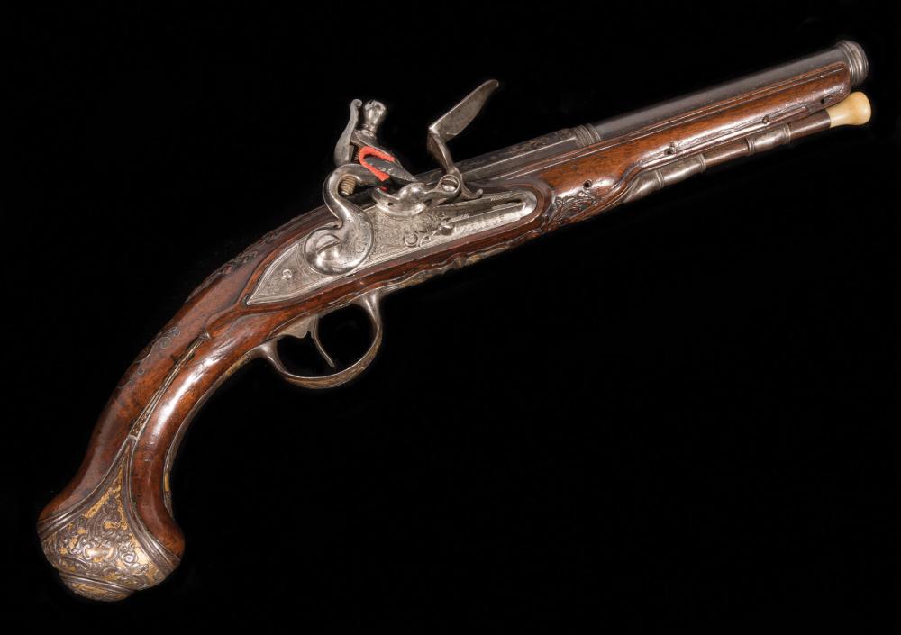 Appraisal: Fine Li geois -Bore Flintlock Pistol by Devillers a Li