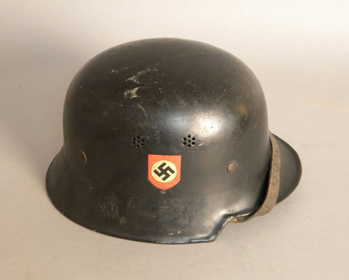 Appraisal: German WWII police artillery helmet with liner double decals