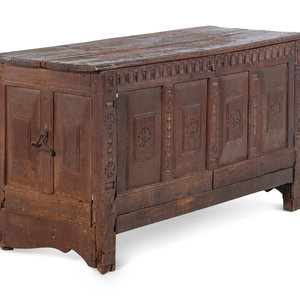 Appraisal: A Spanish Carved Walnut Coffer th th Century converted to