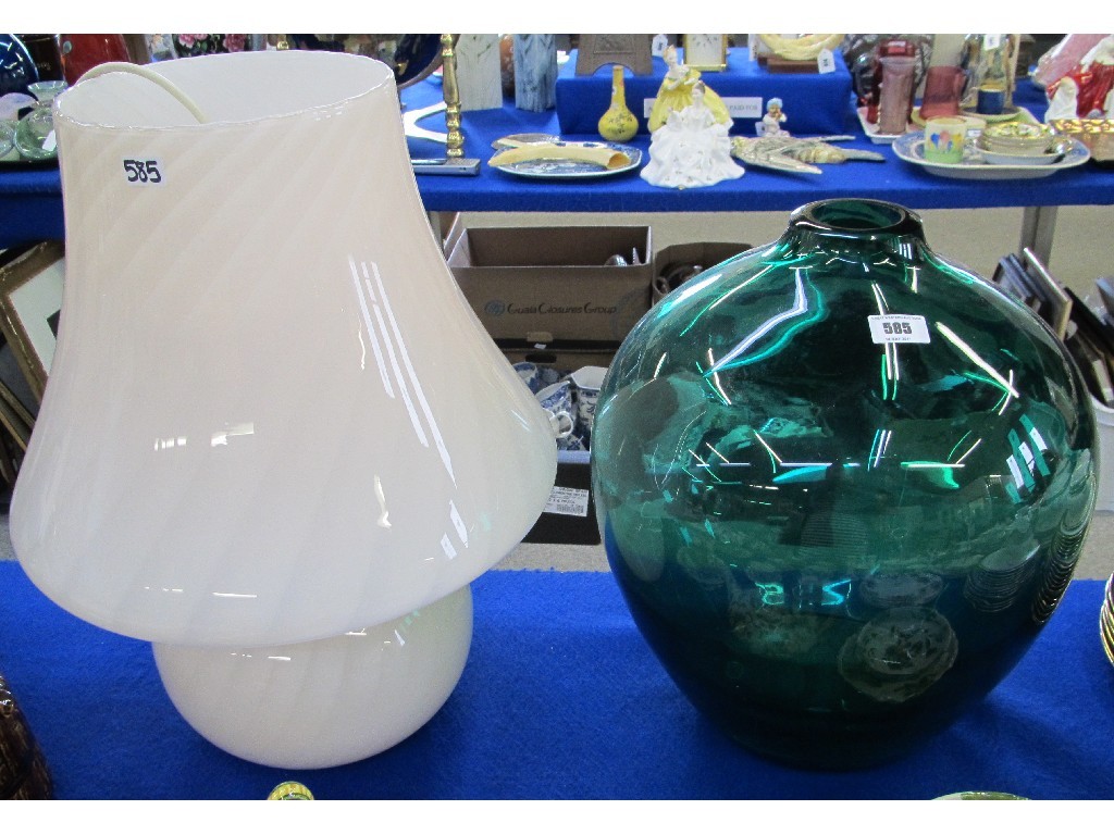 Appraisal: Pale pink glass table light and a turquoise green carboy